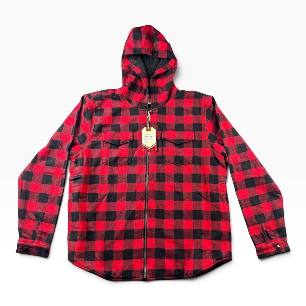 NWT Hatley Heritage Men's L Buffalo Plaid Flannel Jacket Hooded Red Black